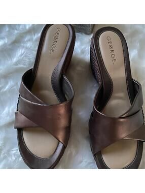 George Women's Brown Wedge Sandals Size 8.5